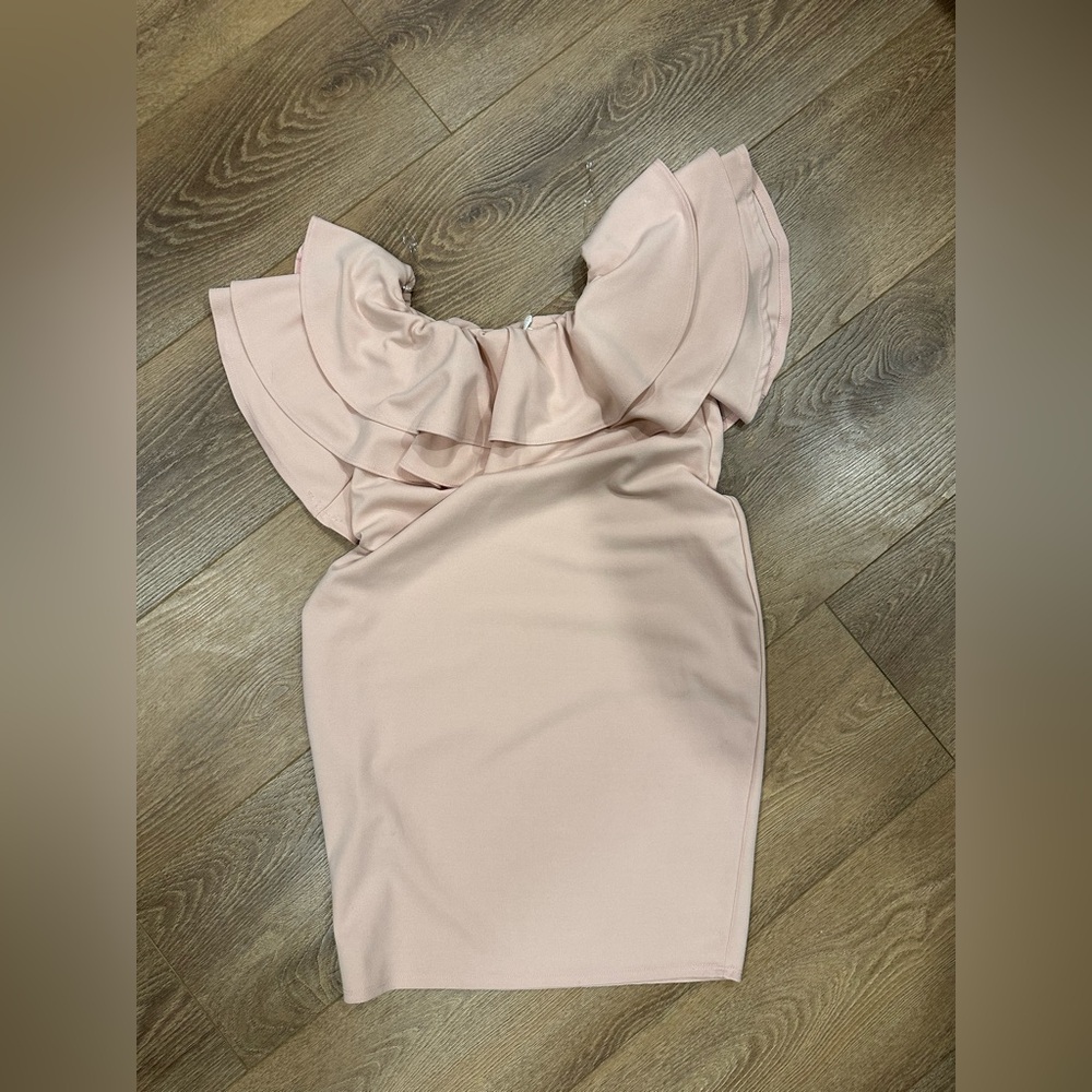 Pinkblush Strapless Ruffle Maternity Sheath Dress in Blush Pink